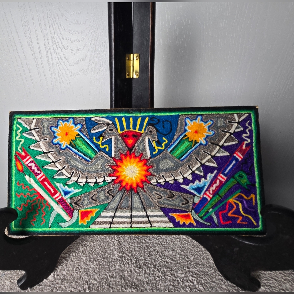 Mexican Folk Art Huichol Yarn Painting - Picture 6 of 8